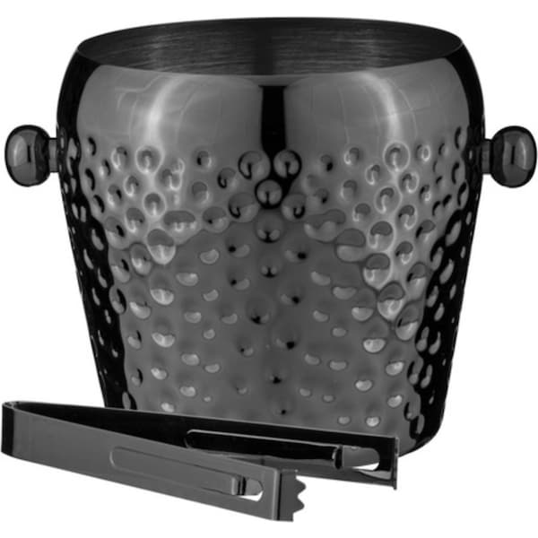 Spencer Hammered 13cm Stainless Steel Ice Bucket w/ Tongs Container Cooler Black