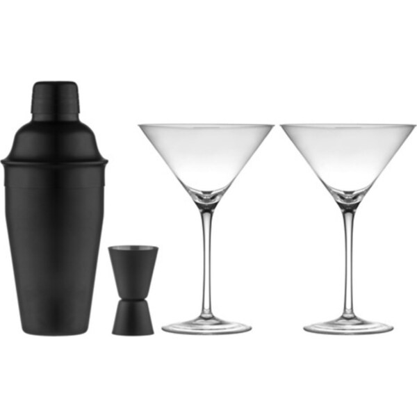 4pc Aurora 500ml Cocktail Shaker 15/30ml Jigger/Martini Glasses Set Matte Black