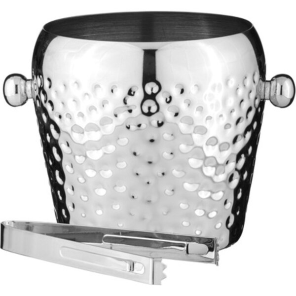 Spencer Hammered 13cm Stainless Steel Ice Bucket w/Tongs Container Cooler Silver