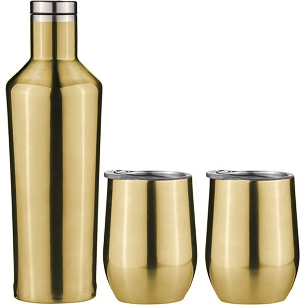 3pc Aurora Stainless Steel 750ml Wine Bottle/350ml Tumbler Cups Gift Set Gold