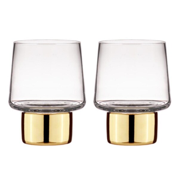 2PK Aurora Crystal Clear 200ml Footed Glass Tumbler Drink Cup Glasses Set Gold
