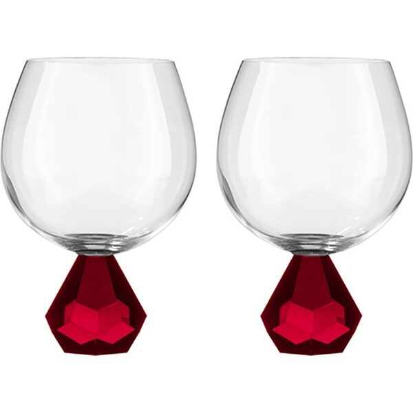 2PK Zhara Crystal 500ml Gin Glass Cup Round Cocktail Drinking Glasses Set Ruby