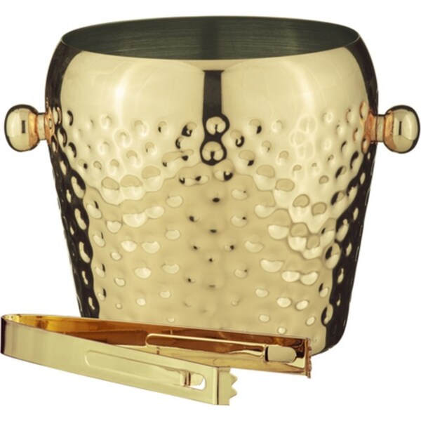 Spencer Hammered 13cm Stainless Steel Ice Bucket w/ Tongs Container Cooler Gold
