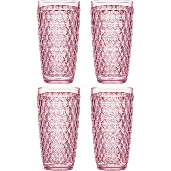 4x Tate Geometric 450ml Highball Acrylic Tumbler Drinking Water Round Cup STRAW