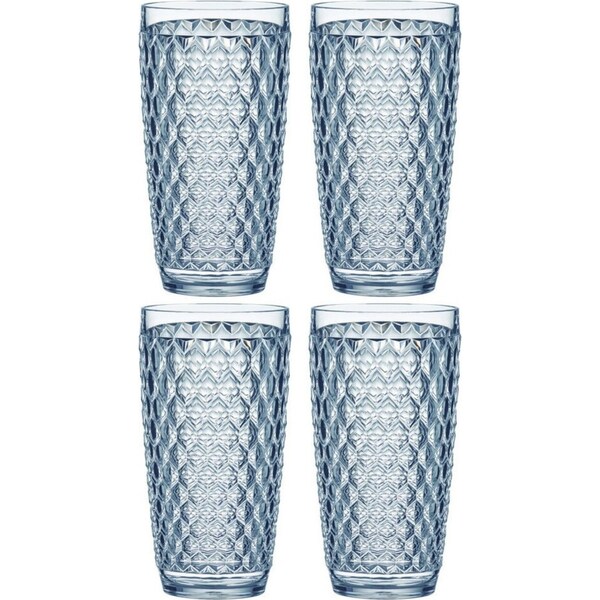 4x Tate Geometric 450ml Highball Acrylic Tumbler Drink/Juice Round Cup Sky