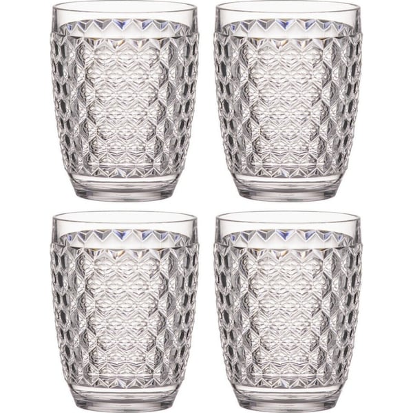 4x Tate Geometric 350ml Acrylic Tumbler Drinking Water/Juice Round Cup Clear