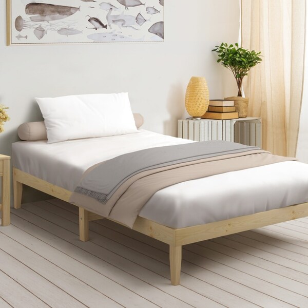 Oikiture Bed Frame King Single Wooden Platform Bed Base Frame Wood Natural Pinewood
