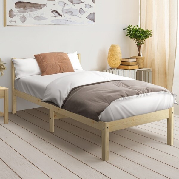 Oikiture Bed Frame Single Size Wooden Timber Bed Frame Wood Base Platform Headboard