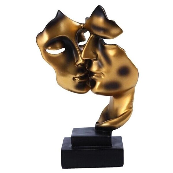 Golden resin Nordic kissing couple sculpture