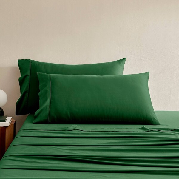 Serene 400TC Bamboo Cotton Sateen King Pillowcase Eden Green - Twin Pack