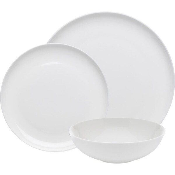 12pc Ecology Canvas Coupe Fine Bone China Dinner/Side Plate/Bowl Tableware White