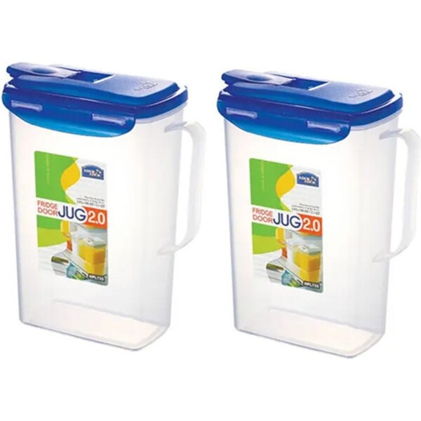 2x LocknLock 2L Water/Juice Jug Flip Lid 24cm Plastic Drink Storage Container