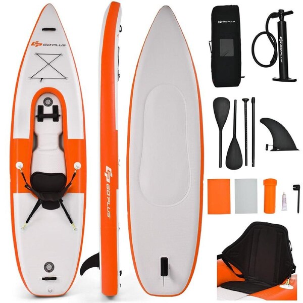 Costway Inflatable Stand Up Paddle Board Kayak w/Seat SUP Surfboard/Carry Bag & Hand Pump 330*81*20cm Orange
