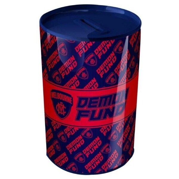 AFL Tin Money Box - Melbourne Demons - 21cm Tall x 10cm Wide