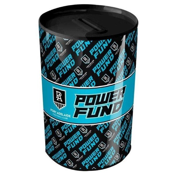 AFL Tin Money Box - Port Adelaide Power - 21cm Tall x 10cm Wide