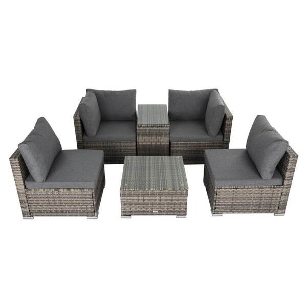 Outdoor Modular Lounge Sofa with Wicker End Table Set