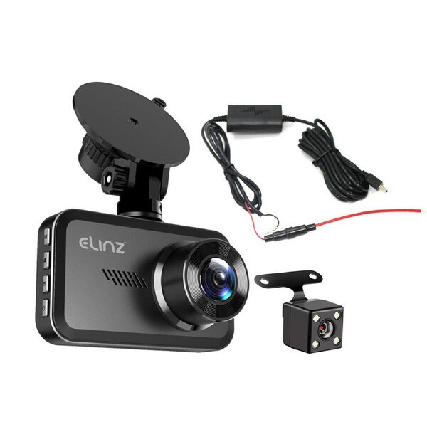 Elinz Car Dash Camera 3" HD 1080P FHD Front Rear Dual Cam Hardwire Kit