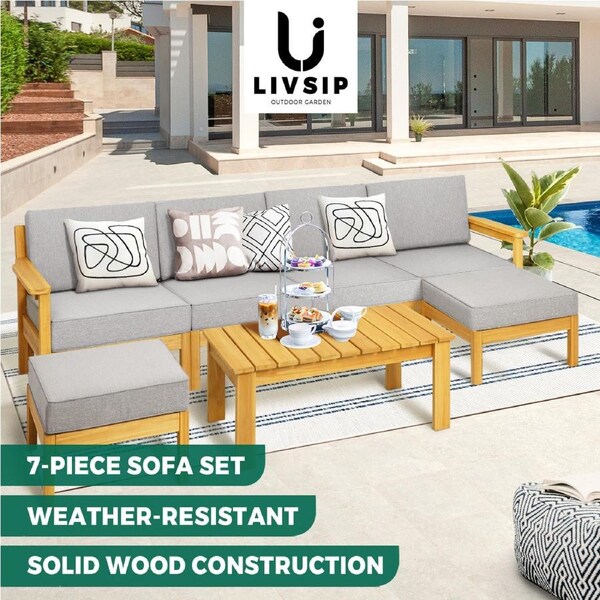 Livsip Outdoor Furniture Sofa Set Garden Lounge Patio Furniture Setting 7 Piece
