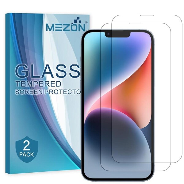 [2 Pack] Apple iPhone 14 Max (6.7”) Tempered Glass Crystal Clear Premium 9H HD Screen Protector by MEZON – Case Friendly, Shock Absorption (iPhone 14 Max, 9H)
