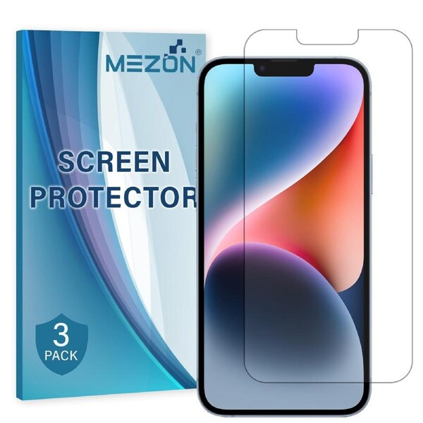 [3 Pack] Apple iPhone 14 Max (6.7") Ultra Clear Screen Protector Film by MEZON – Case Friendly, Shock Absorption (iPhone 14 Max, Clear)
