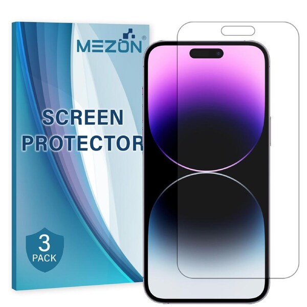 [3 Pack] Apple iPhone 14 Pro (6.1") Ultra Clear Screen Protector Film by MEZON – Case Friendly, Shock Absorption (iPhone 14 Pro, Clear)