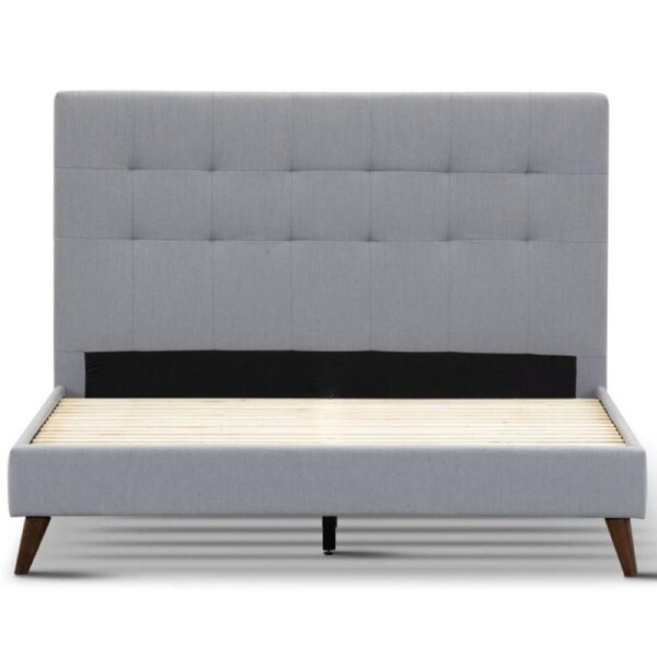 Volga Queen Bed Platform Frame Fabric Upholstered Mattress Base - Grey