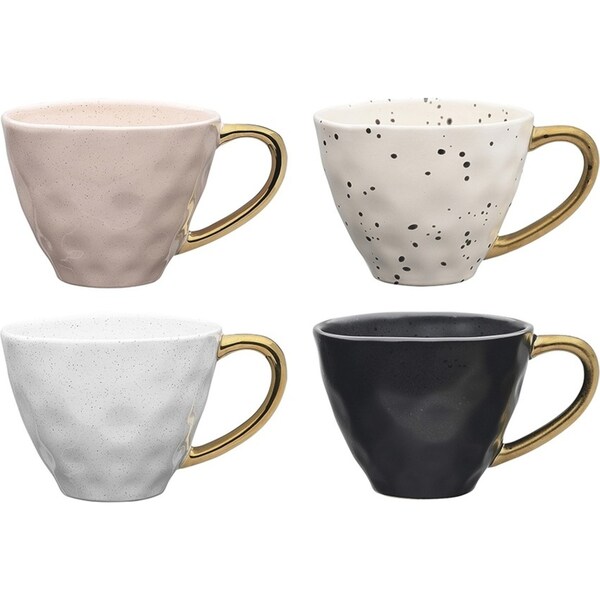 4pc Ecology Home Speckle Mugs/Cups Coffee/Tea Hot/Cold Drink w/Gold Handle 380ml