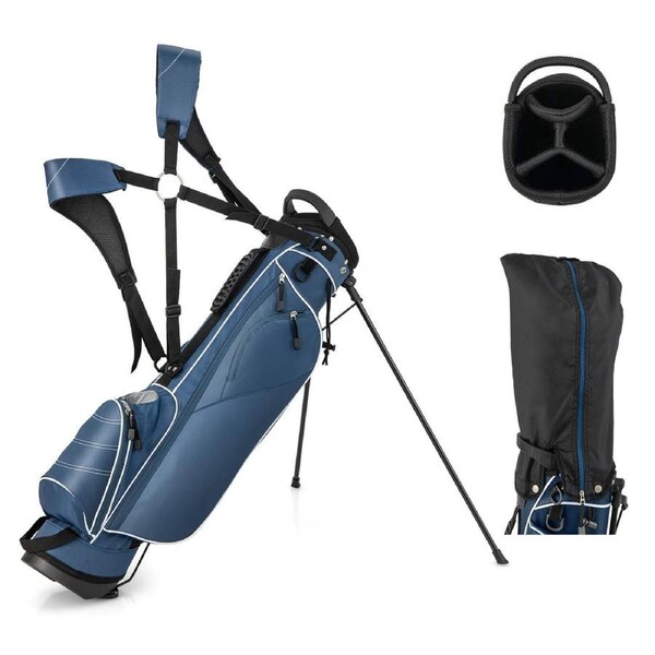 Costway Golf Stand Cart Bag Golf Travel Bag w/4 Way Divider Carry Organizer Pockets Storage Blue