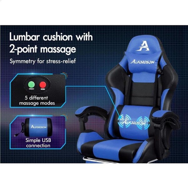 ALFORDSON Gaming Office Chair Extra Large Pillow Racing Footrest Seat PU Leather Elite - Black & Red