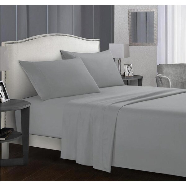 1800TC Delux Ultra Soft Microfibre Fitted Full Sheet Set Silver For All Sizes Bed Mega Queen