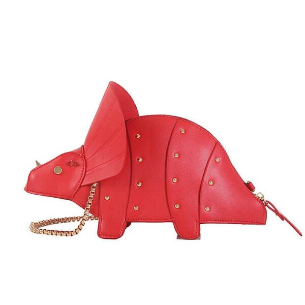 Nevenka Dinosaur Shape Crossbody Shoulder Bag Women Pu Leather Rivet Chic Clutch-Red
