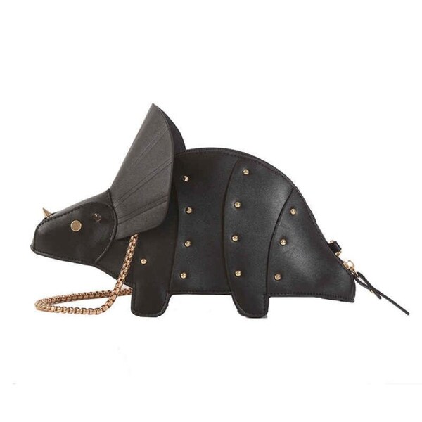 Nevenka Dinosaur Shape Crossbody Shoulder Bag Women Pu Leather Rivet Chic Clutch-Black