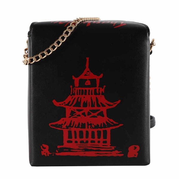 Nevenka Fashion Crossbody Bag Chinese Takeout Box Style Clutch Bag for Girl-Black