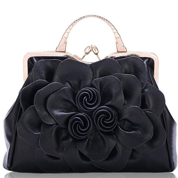 Nevenka Womens Rose Flower Evening Clutches Formal Party Totes Shoulder Bag-Black