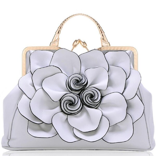 Nevenka Womens Rose Flower Evening Clutches Formal Party Totes Shoulder Bag-LightGrey