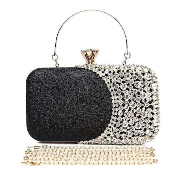 Nevenka Womens Crystal Evening Clutch Bag Wedding Purse Party Bag-Black