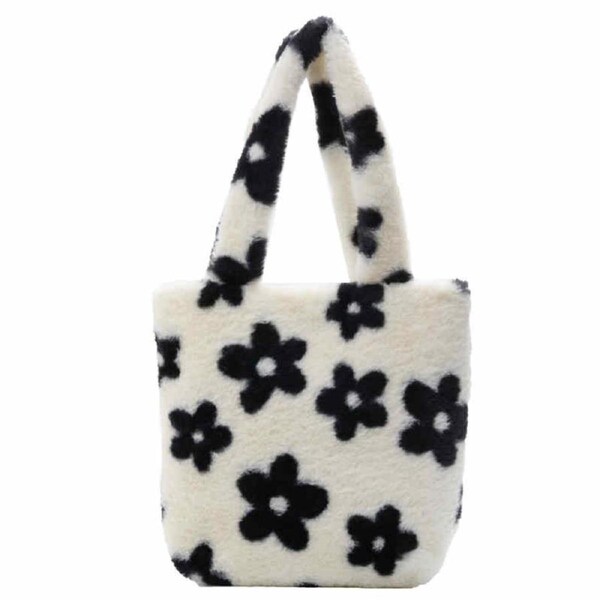 Nevenka Women Plush Flower Underarm Bag Hand Bag Soft Double Straps Shoulder Bag-Flowers-L