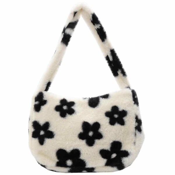 Nevenka Women Plush Flower Underarm Bag Hand Bag Soft Shoulder Bag-Flower-M