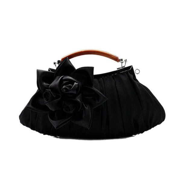 Nevenka Womens Silk Flowers Evening Bags Clutch-Black