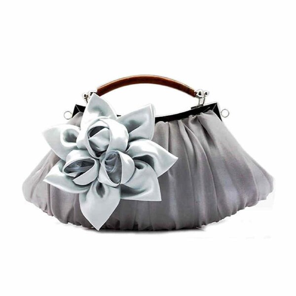 Nevenka Womens Silk Flowers Evening Bags Clutch-Silver