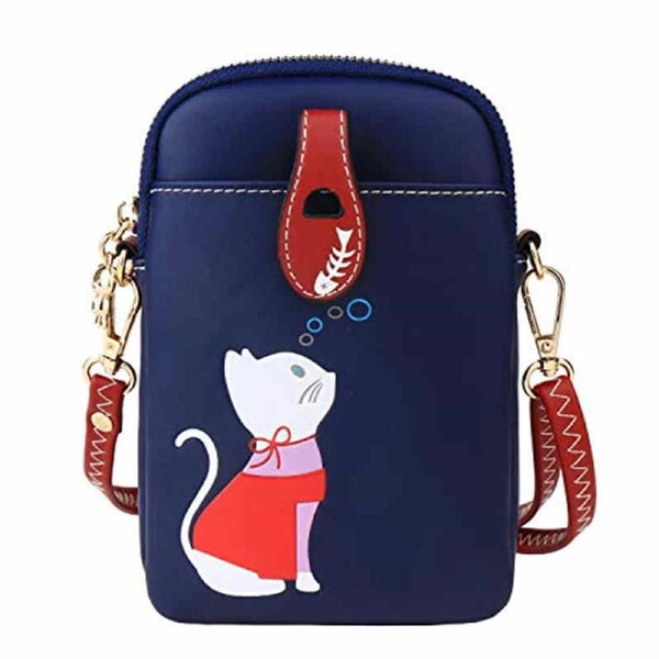 Nevenka Women PU Crossbody Bag Cute Mobile Wallet-DarkBlue