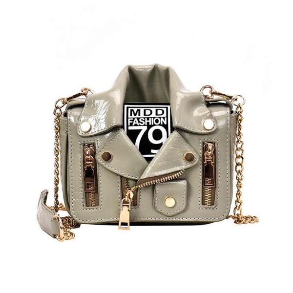 Nevenka Women Motorcycle Jacket Crossbody Bag Punk Style Lapel Collar Satchel Bag-Green