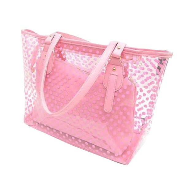 Nevenka Candy Color PVC Clear Shoulder Bag Beach Tote Bag-Pink