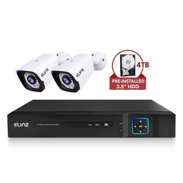 Elinz 4CH DVR AHD 1080P HD CCTV 2x Outdoor Bullet Security Camera System 4TB HDD