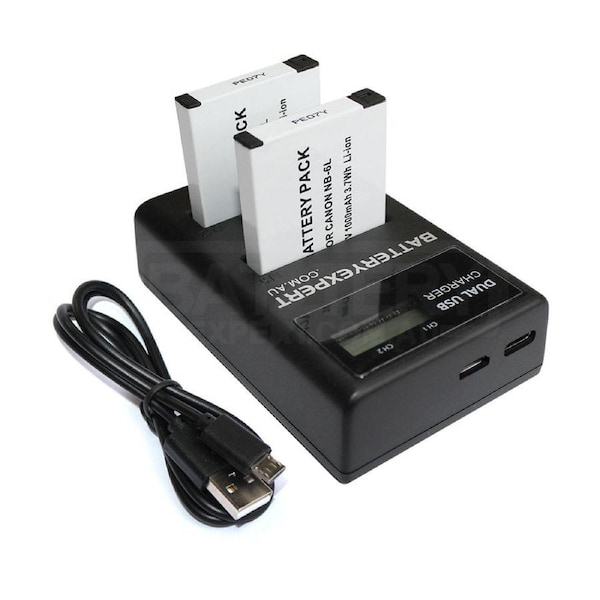 2x Replacement Battery USB Dual Charger for Canon NB-6L NB-6LH IXUS 105 107 200 210 300 310 85 95 IS PowerShot SX240 SX270 SX500 SX600 SX700 HS Camera