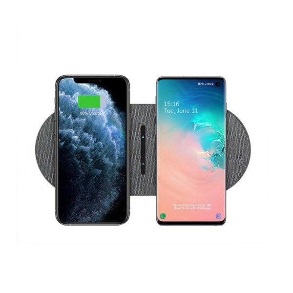 2 in 1 Dual Wireless Charger Fast Charging Pad For iPhone and Samsung-Grey