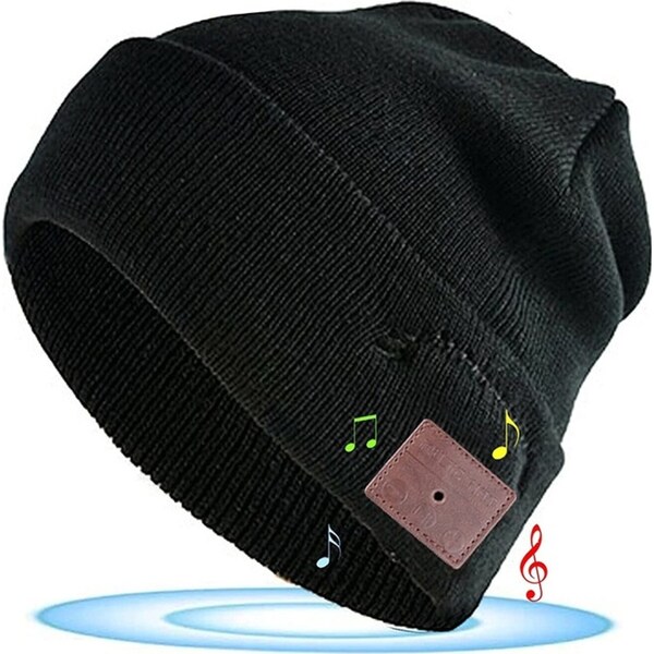 Bluetooth 5.0 Music Headphones Knitted Beanie Hat-Black