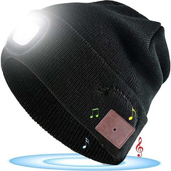 Bluetooth 5.0 Music Knitted Beanie Hat with LED Light-Black