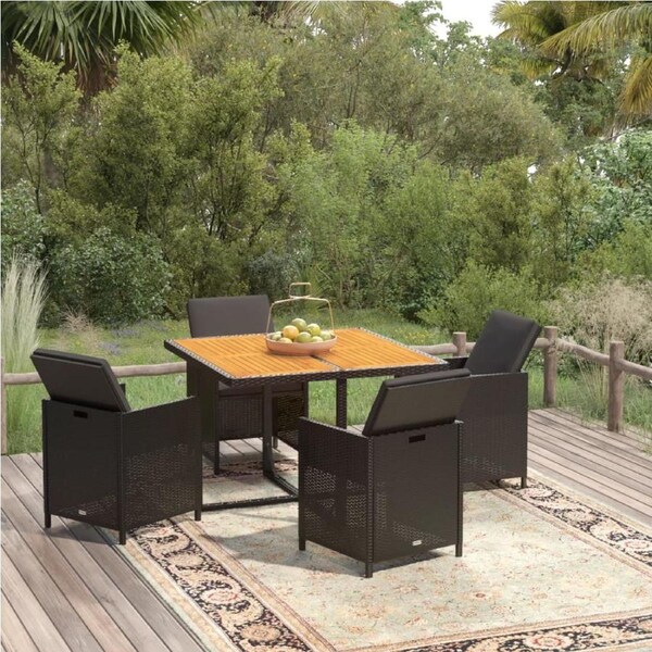 5 Piece Garden Dining Set with Cushions Poly Rattan Black vidaXL