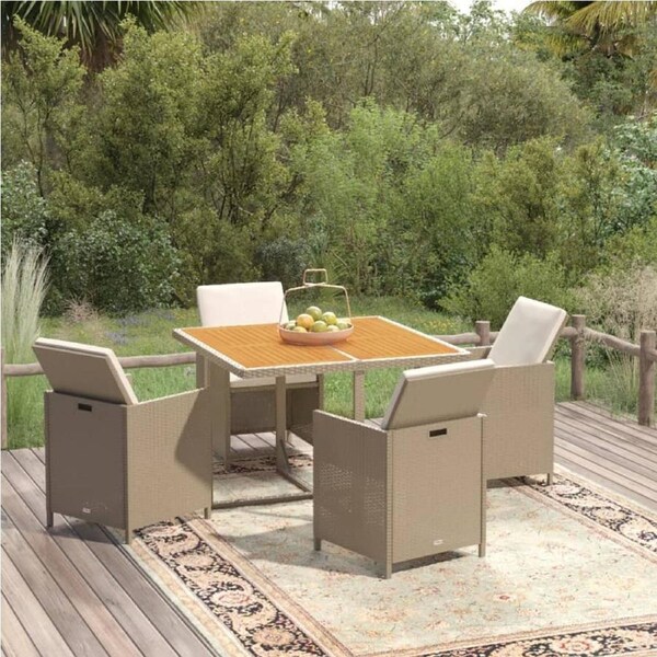 5 Piece Garden Dining Set with Cushions Poly Rattan Beige vidaXL